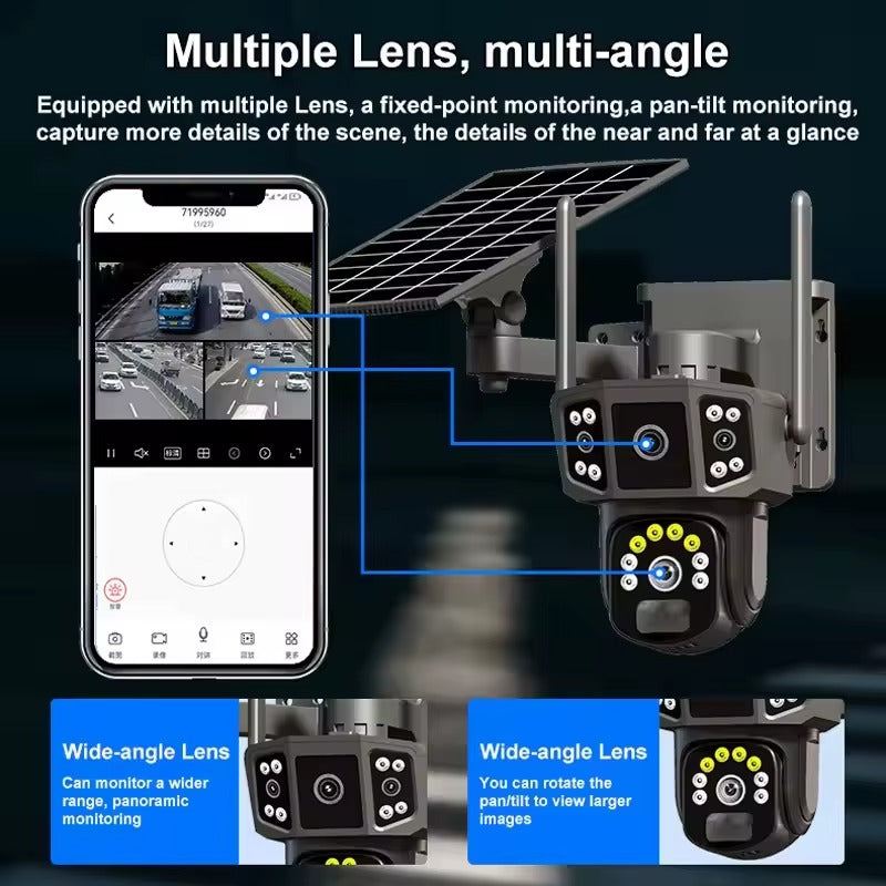 Caméra de Sécurité Extérieure PTZ 2K – Double Objectif, Étanche IP65